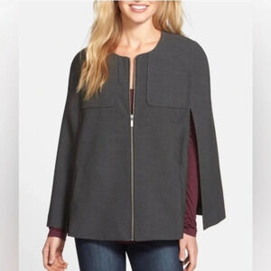 Halogen size small dark gray menswear military style sleeveless cape zip up